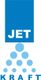 Blaues Logo mit dem Wort "JET" oben und "KRAFT" unten, verbunden durch blaue Kreise in Pyramidenform.
