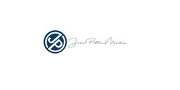Blue circular logo with initials next to cursive text "John Patton Media" on white background.