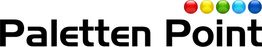 Logo mit dem Text "Paletten Point" und fünf bunten Punkten: rot, gelb, grün, blau und hellblau.