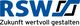 Logo mit blauem "RSW" und Slogan "Zukunft wertvoll gestalten" darunter in Schwarz.
