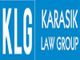 Blue logo with "KLG" and "Karasik Law Group" in white text.
