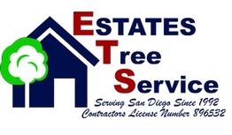 Logo for Estates Tree Service with a house, tree, and text about serving San Diego since 1992.