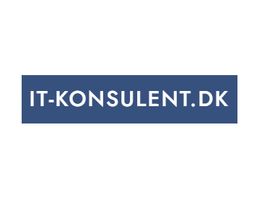 Blåt rektangel med teksten "IT-KONSULENT.DK" i hvid.