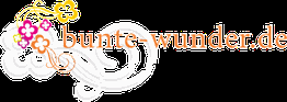 "Bunte-wunder.de Logo mit bunten Blumen und verspieltem Design."