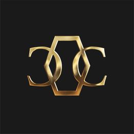 Goldenes, geometrisches Logo auf schwarzem Hintergrund.