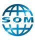 Blaues Logo mit dem Wort "SOM" vor stilisiertem Globus.