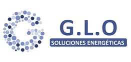 Logo de G.L.O con texto: "SOLUCIONES ENERGÉTICAS" en azul y círculo de puntos.