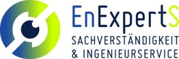 Logo von EnExpertS mit blau-grünem Icon und Text "Sachverständigkeit & Ingenieurservice".
