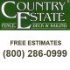 Country Estate logo; offers free estimates. Call (800) 286-0999 for fence, deck, and railing services.