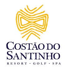 Logo do Costão do Santinho com linhas amarelas e texto: Resort, Golf, Spa.