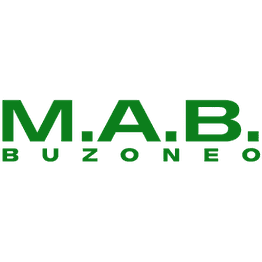 Logotipo verde de M.A.B. Buzoneo con texto verde en fondo blanco.