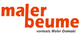 Logo "malerbeume", darunter Text "vormals Maler Domski" in Rot.