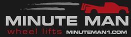 Logo with a red tow truck and text: "MINUTE MAN wheel lifts MINUTEMAN1.COM".