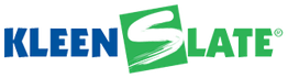 Logo with text "KLEEN SLATE" in blue and green.