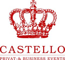 Rotes Krönchen-Logo mit Schriftzug "Castello Privat- & Business Events" darunter.