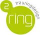Grünes Logo mit der Aufschrift "2 ring" und "trauringdesign" in einem Kreis.