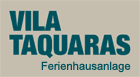 Text "Vila Taquaras Ferienhausanlage" in grüner Schrift auf beige Hintergrund.