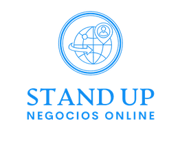 Logo con globo terráqueo y texto: "Stand Up, Negocios Online".