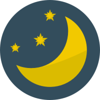 Icône de lune jaune et étoiles sur fond bleu foncé.