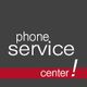 Logo mit Text "Phone Service Center" auf dunklem Hintergrund, roter Streifen unten.