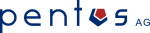 Logo der Pentos AG mit stilisiertem, rot-blauem Symbol über dem Buchstaben 'o'.