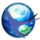 Globo terrestre con sagoma di uccello stilizzato sovrapposto in primo piano.