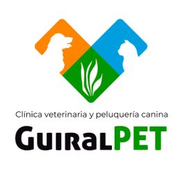 Logotipo de GuiralPET con siluetas de perro y gato. Texto: Clínica veterinaria y peluquería canina.