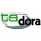 Logo mit dem Text "tadora" in Grün und Schwarz auf grauem Hintergrund.