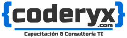 Logo de coderyx.com con texto: "Capacitación & Consultoría TI" en letras negras.