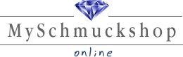 Logo mit blauem Diamant und dem Text "MySchmuckshop online".