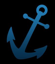 Blauer Anker auf schwarzem Hintergrund, schlichtes Design.