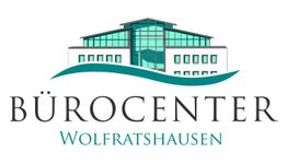Gebäudezeichnung mit Text "Bürocenter Wolfratshausen" darunter.