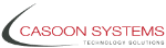 Logo von Casoon Systems mit schwarzem Bogen und roter Schrift auf weißem Hintergrund.