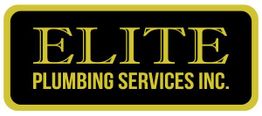 Elite Plumbing Services Inc. logo with yellow text on a black background.