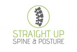 Logo with a spine graphic and text: "Straight Up Spine & Posture" in green and gray.