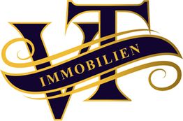 Logo mit „VT IMMOBILIEN“ in goldener Schrift auf dunkelblauem Hintergrund.