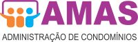 Logotipo da AMAS, Administração de Condomínios, com ícones coloridos de pessoas.