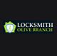 Logo of Locksmith Olive Branch featuring a green house and shield with a key.