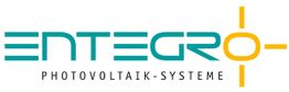 Logo von Entegro mit Text "Photovoltaik-Systeme" und stilisierter Sonne am Ende.