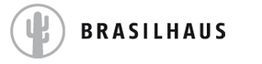 Logo von "BRASILHAUS" mit einem stilisierten Kaktus in einem Kreis links neben dem Schriftzug.
