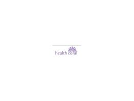 "Logo with a purple flower above the text 'health coral' on a white background."
