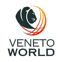 Logo con testa di leone stilizzata e testo "Veneto World" in grassetto.
