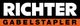 Schwarzes und orangefarbenes Logo mit dem Text "RICHTER GABELSTAPLER".