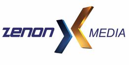 Logo mit Schriftzug "Zenon Media" und stilisiertem X in Blau und Gold.
