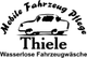 Logo mit Text "Mobile Fahrzeug Pflege Thiele, Wasserlose Fahrzeugwäsche" und Zeichnung eines Autos.