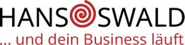HANS OSWALD Logo mit dem Slogan "... und dein Business läuft" in schwarzer und roter Schrift.