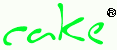 Das Wort "cake" in grüner Schrift mit einem eingekreisten R für eingetragene Marke.