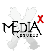 Logo mit Schriftzug "Media Studio" und rotem "X" im Hintergrund.