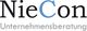 Logo mit Text: "NieCon Unternehmensberatung" in schwarz und grau.