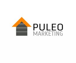 Logo von Puleo Marketing: Graue Blöcke mit orangefarbenem Dach links, schwarzer Text rechts.